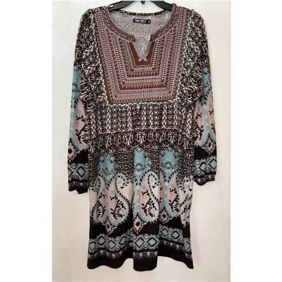 Boho Coastal Cowgirl Embroidered Sweater Dress size XL Soft Flattering Stretch - Picture 3 of 7